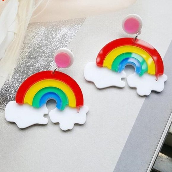 NEW Gorgeous Colorful RAINBOW Stud Dangle Earrings SPECIAL GIFT RED BLUE CLOUD - Picture 1 of 8